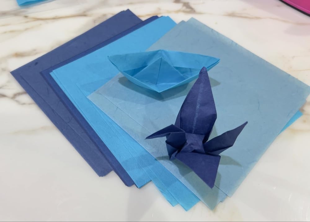 50 Sheets 6 x 6 Inches Natural Fiber Mulberry paper Sheets Square Origami Paper Arts Folding Craft, Decoration Paper, Square Folding Paper for DIY Crafts (Ocean Blue Tone, 6x6 Inch)