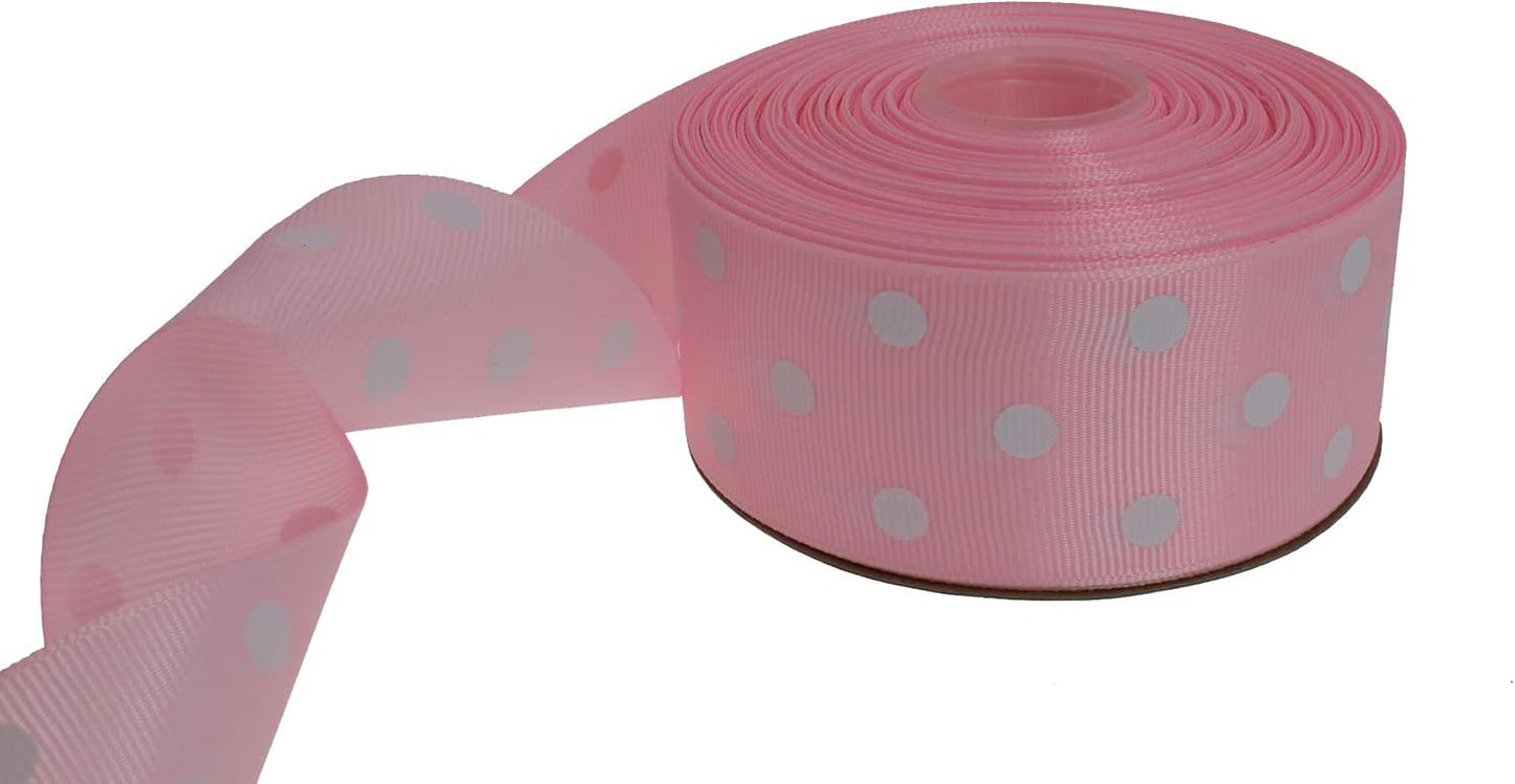 Polka Dot Grosgrain Ribbon 25 Yard Each Roll 100% Polyester (1/1-2", Pink)