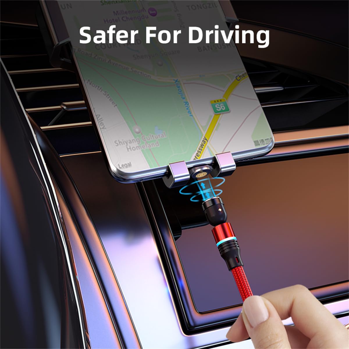 Magnetic Charging Cable (6-Pack,1.6+3.3+3.3+6.6+6.6+10ft) 540° Rotation Magnet Phone Charger USB C Cable 3A Fast Charging Magnetic Charger Cable with LED Light for Micro USB Type C Device