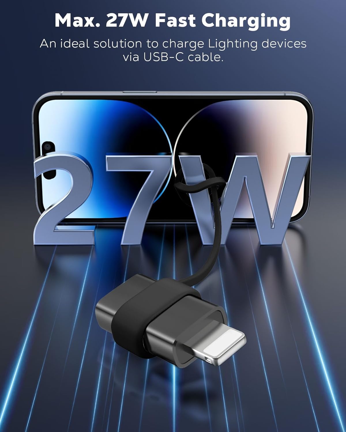 MoKo USB C to Lightning Adapter, Not for Audio/OTG, Lightning Male to USB C Female Adapter for iPhone 14/13/12/11/X Series, iPad/AirPods, Support Charging & Data Sync, with Anti-Lost Loop, Black