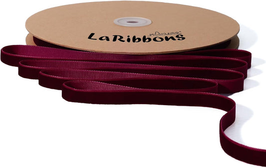 LaRibbons Thin Velvet Ribbon 3/8 Inch x 25 Yards, Burgundy Velvet Ribbon for Christmas Tree, Gift Wrapping, Wreath Bow, Outdoor Decoration