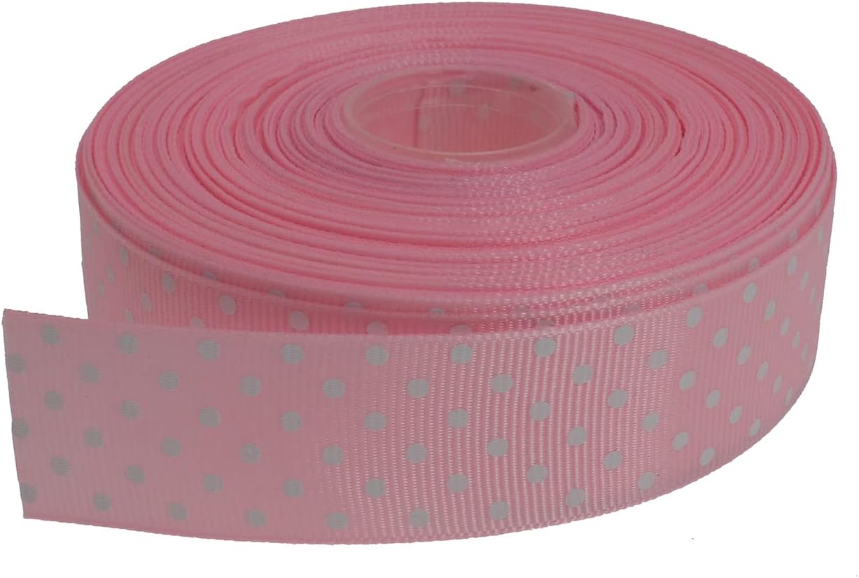 Polka Dot Grosgrain Ribbon 25 Yard Each Roll 100% Polyester (1", Pink)