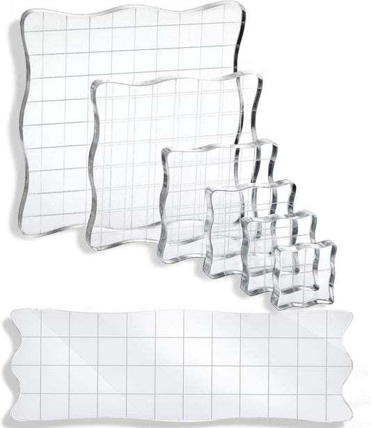 UCEC 7 Pieces Acrylic Stamp Block Assorted Sizes Clear Acrylic Mounting Blocks Set, Decorative Stamp Blocks with Grid Lines for Scrapbooking Crafts Making