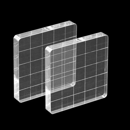2Pcs Clear Stamp Blocks Set, 2 x 2 Inch Square Acrylic Blocks for Stamping With Grid Lines - Scrapbooking Crafts Tools