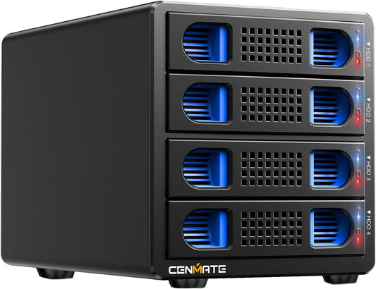 4 Bay Hard Drive RAID Enclosure with Cooling Fan for 2.5/3.5" SATA HDD/SSD with USB A/C 3.0＋eSATA Cable, 3.5 Hard Drive Reader Supports 80TB Capacity, 8 RAID Modes, DAS(NO NAS)