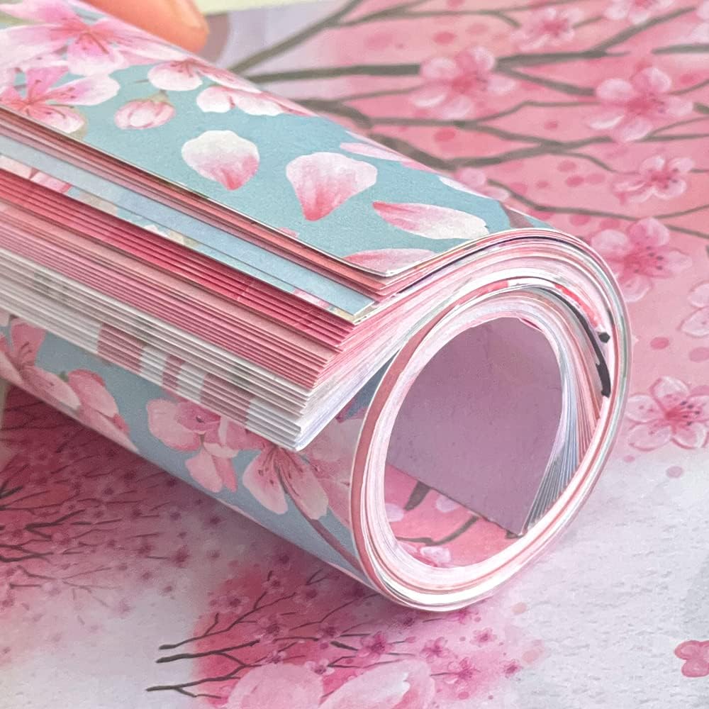 Origami 6x6 Paper Kit 50 Sheets 12 Vivid Colors Double Sided Printed Traditional Patterns Square for Arts Crafts Projects, Japanese Sakuras Flowers Chiyo