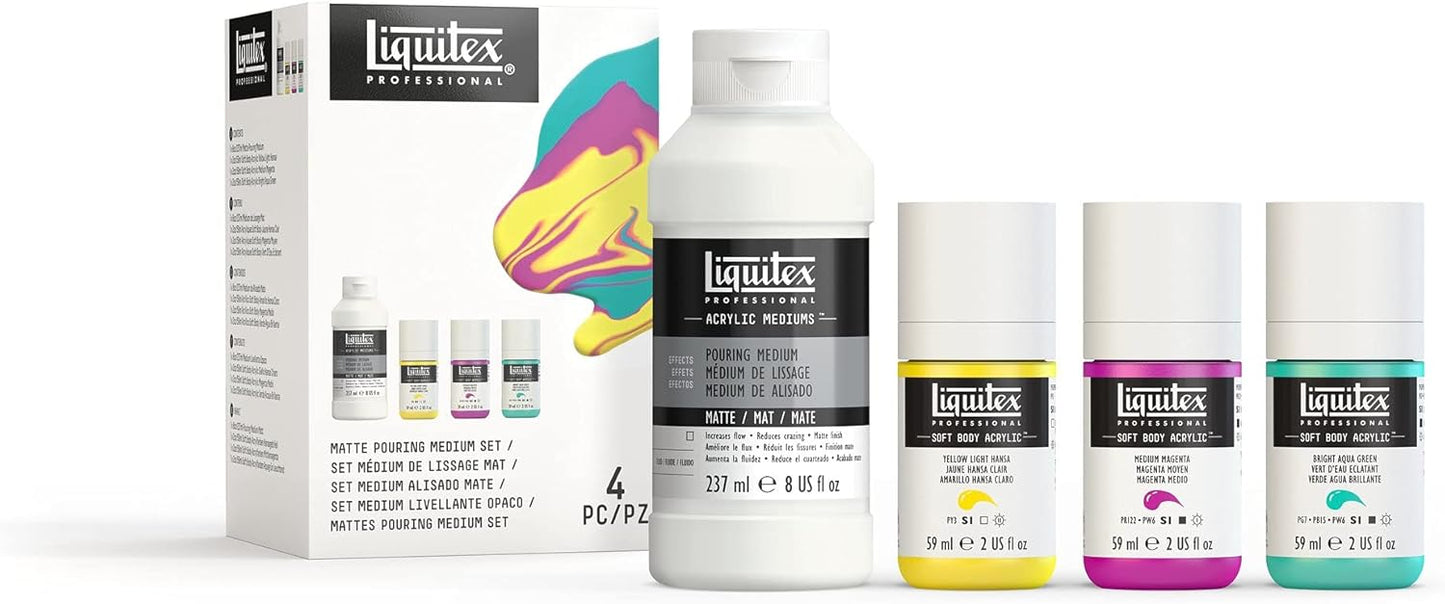 Liquitex Professional Matte Pouring Medium Set, Includes 3 x 2-oz Soft Body Acrylic Paint Bottles
