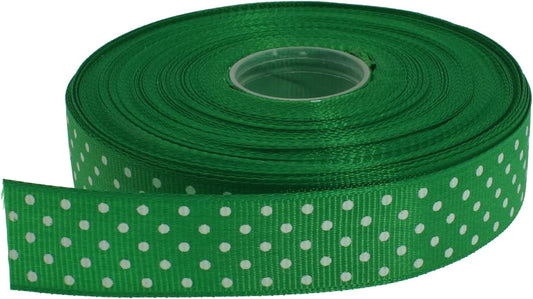 Polka Dot Grosgrain Ribbon 25 Yard Each Roll 100% Polyester (3/4", Green)