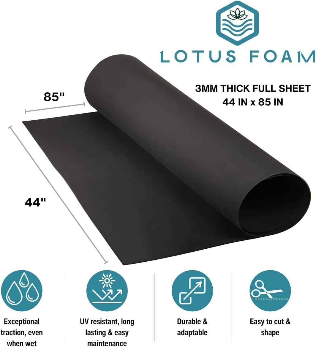 LotusFoam Large 3mm EVA Foam Sheet - 44"x 85" High Density Foam 130 kg/m3 for Cosplay, Costumes, Crafts, Flooring, Outdoor Use - 35 Colors (Black) - Black