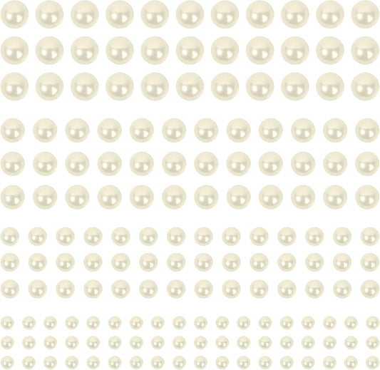 2000+pcs 12 Sheets Self Adhesive Pearl Stickers for Hair, Face, Makeup, Eye, Nail, Crafts, 3mm, 4mm, 5mm, 6mm (Off-White)