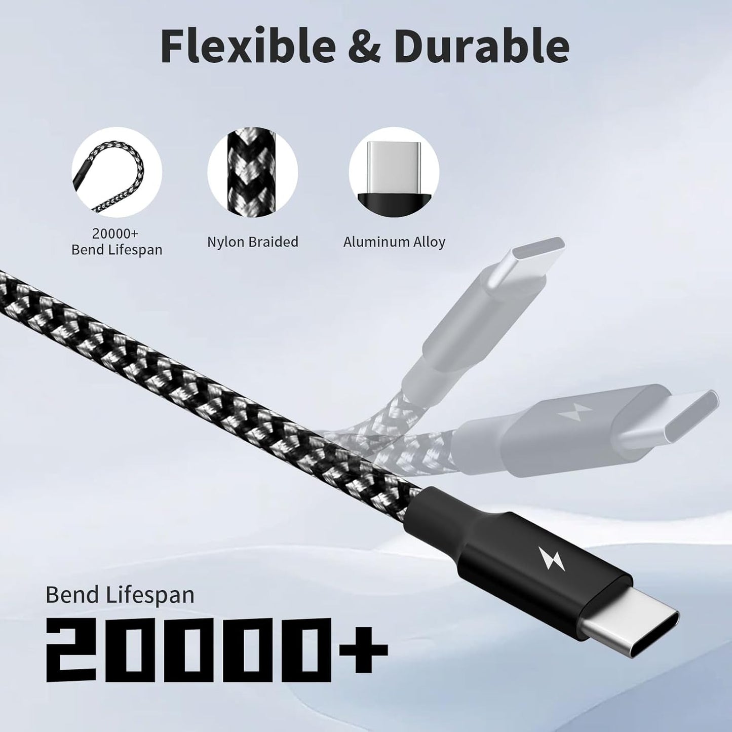 USB C Splitter Multi Charging Cable, Dual Type C Charger Cord,4 in 1 Multiple Nylon Braided Cable with 4 Type-C Connectors Compatible with iPhone 17 16 Pro Max/Samsung Galaxy/Tablets/Google-1Pack 5FT.