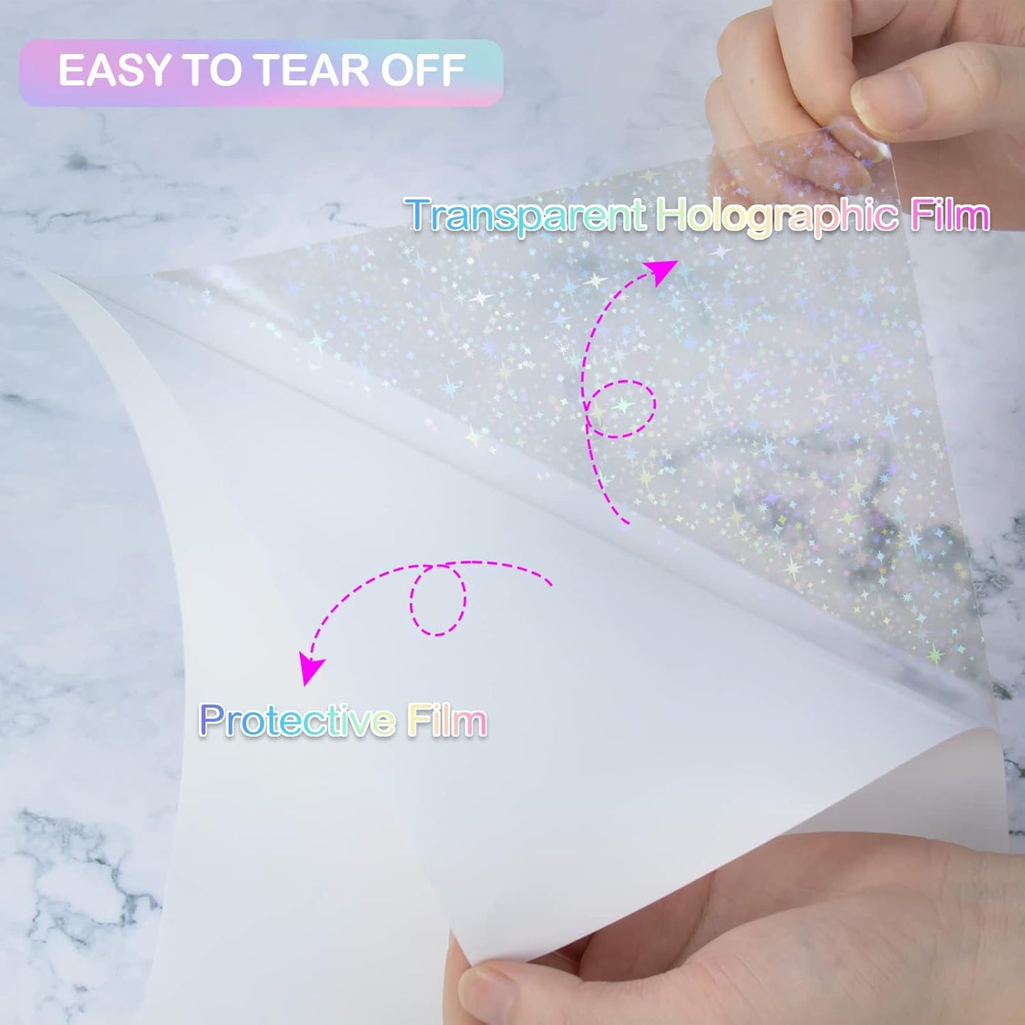 36 Sheets Holographic Sticker Paper Transparent Holographic Laminate Sheets Self Adhesive Glitter Film Laminating Sheets Clear Waterproof Vinyl Overlay for DIY Crafts, 8.5 x 11 inch Star Pattern