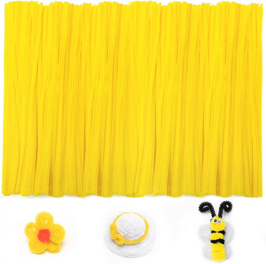Iooleem 200pcs Yellow Pipe Cleaners, Chenille Stems, Pipe Cleaners for Crafts, Pipe Cleaner Crafts, Art and Craft Supplies.