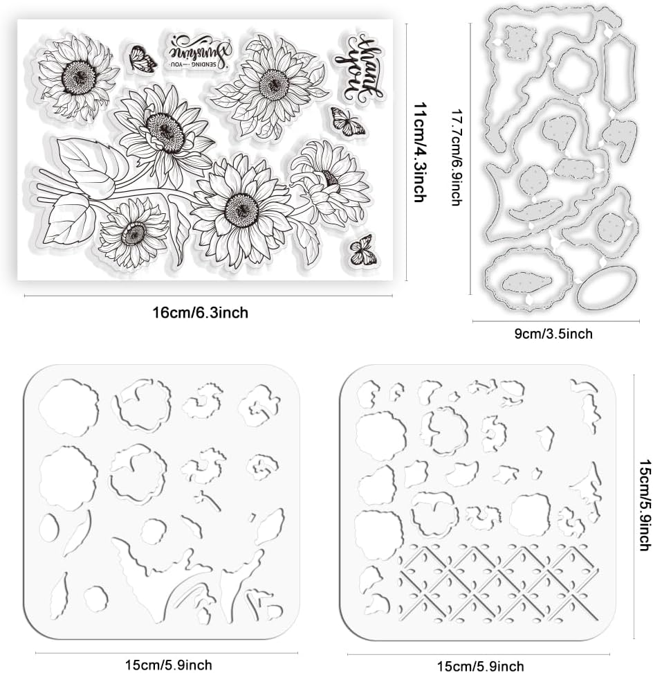 ORIGACH Realistic Pansy Stamps and Dies and Layering Coloring Stencil Set, Silicone Stamps Metal Die Cut and Flower Stencil Template for Card Making Scrapbooking DIY Crafting