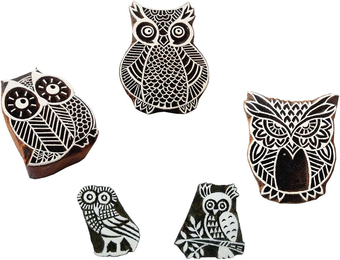 Owl Family Wooden Block Stamps/Tattoo/ Handcarved Indian Textile Printing Blocks