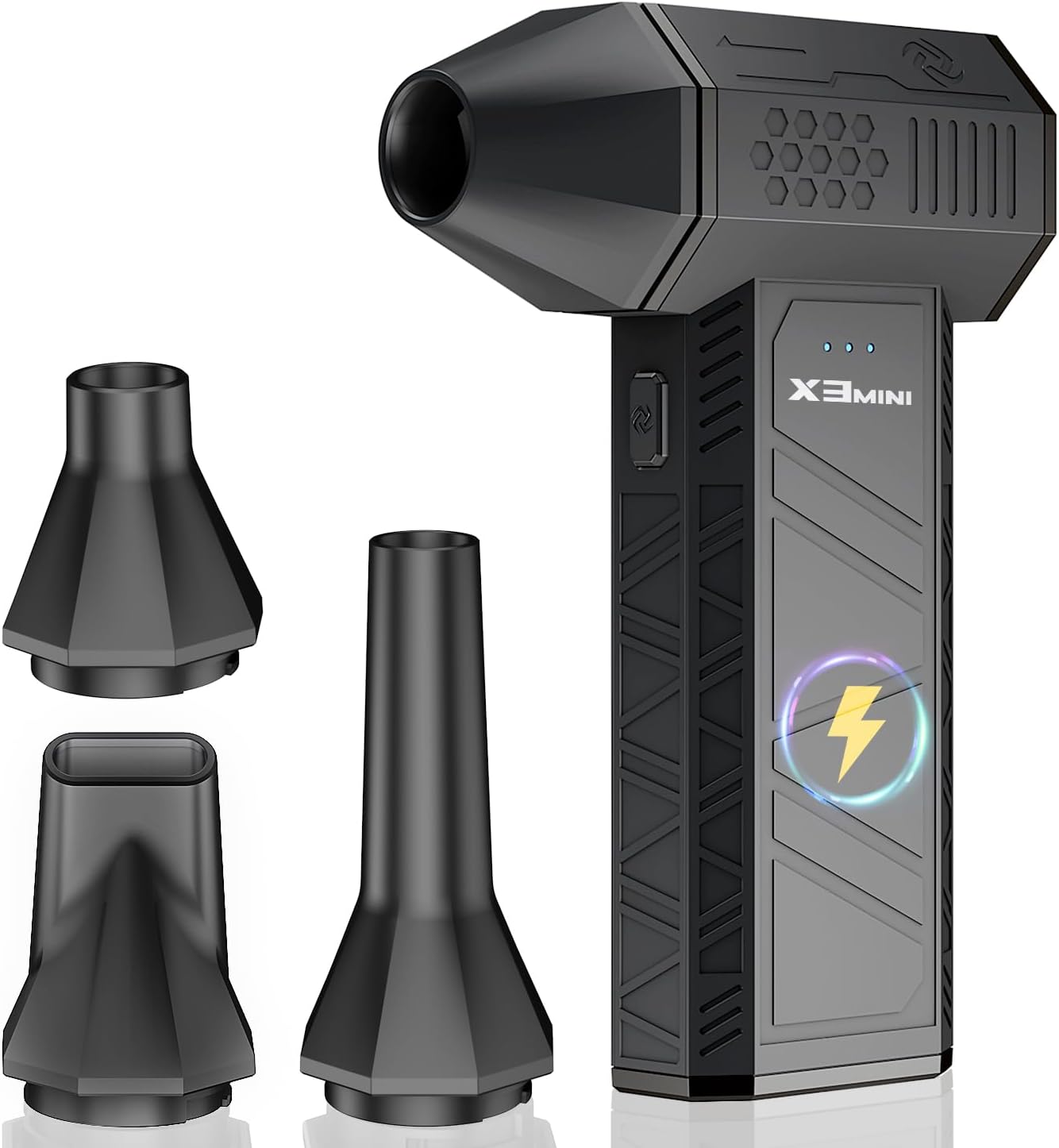 Compressed Air Duster, 180000RPM Electric Air Duster, Rechargeable Cordless Air Blower with 3-Gear Turbo Fan, Canned Air Alternative for Keyboard, PC, Computer, Car, Home & Outdoor Use (Pure Black)