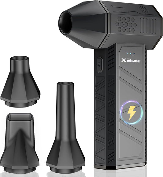 Compressed Air Duster, 180000RPM Electric Air Duster, Rechargeable Cordless Air Blower with 3-Gear Turbo Fan, Canned Air Alternative for Keyboard, PC, Computer, Car, Home & Outdoor Use (Pure Black)