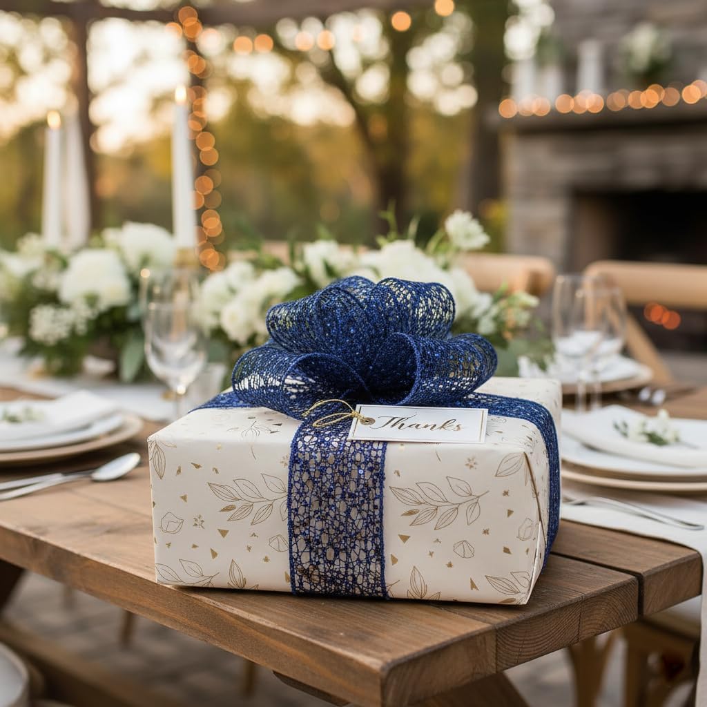 CT CRAFT LLC Sparkling Glitter Mesh Wired Ribbon 2.5" x 10 Yards Blue Navy for Christmas Home Decor Bow Gift Wrapping DIY Crafts Wreath