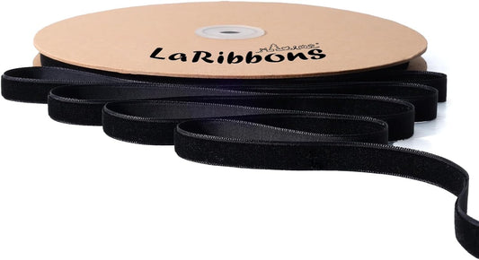 LaRibbons Thin Velvet Ribbon 3/8 Inch x 25 Yards, Black Velvet Ribbon for Christmas Tree, Gift Wrapping, Wreath Bow, Outdoor Decoration