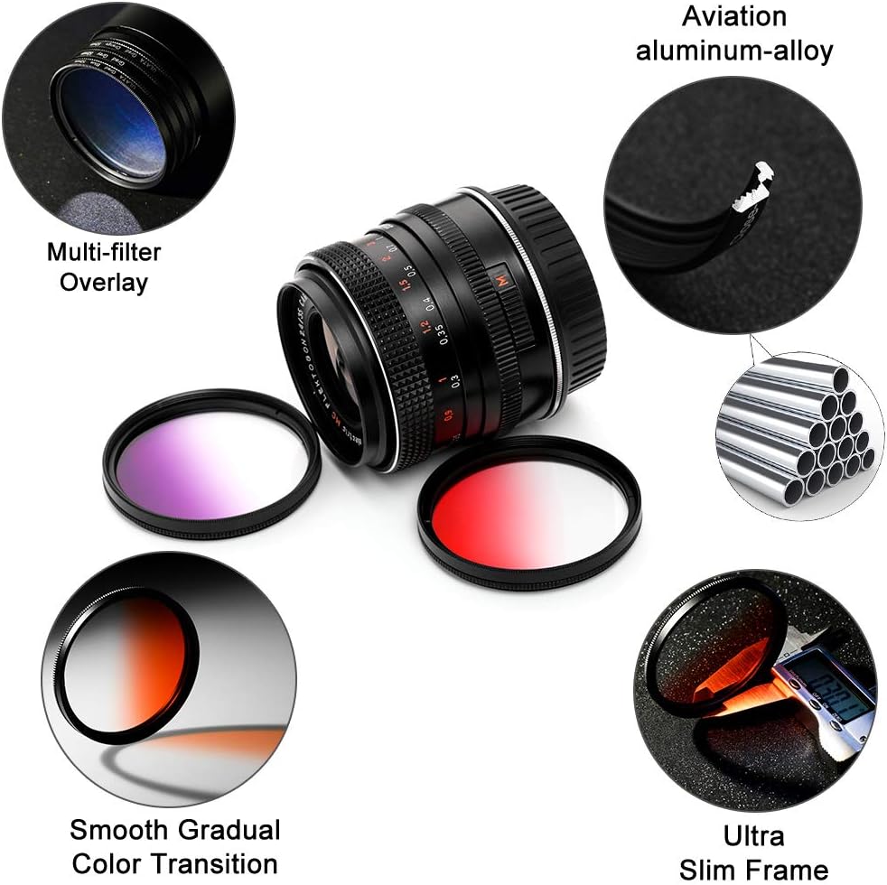 67mm Graduated Color Filters Kit 9 Pieces Gradual Colour Lens Filter Kit Set Accessory for Canon Nikon Sony Pentax Olympus Fuji DSLR Camera + Lens Filter Pouch +Lens Cleaning Cloth