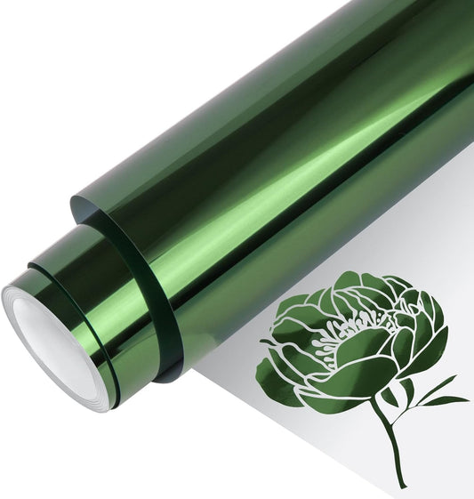 VINYL FROG Metallic Foil HTV Vinyl Roll 12" x5ft Dark Green Chrome Heat Transfer Vinyl Iron on Vinyl Easy to Cut & Weed DIY Heat Press Design for T-Shirts
