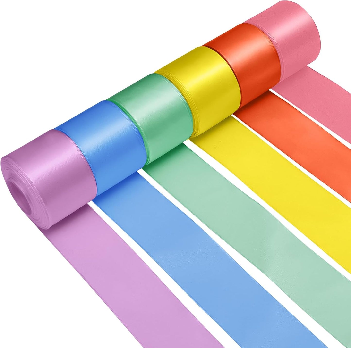 1-1/2 Inch Rainbow Satin Ribbons for Crafts, 6 Rolls Single-Faced Rainbow Assorted Ribbons for Gift Wrapping Flower Bouquet Wedding Invitations Bridal Shower Hair Bow Garland Party Decor