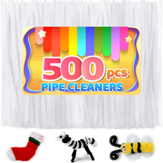 Iooleem 500pcs White Pipe Cleaners, Chenille Stems, Pipe Cleaners for Crafts, Pipe Cleaner Crafts, Art and Craft Supplies.