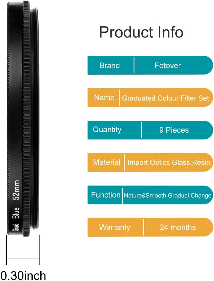 58mm Graduated Color Filters Kit 9 Pieces Gradual Colour Lens Filter Kit Set Accessory for Canon Nikon Sony Pentax Olympus Fuji DSLR Camera + Lens Filter Pouch +Lens Cleaning Cloth