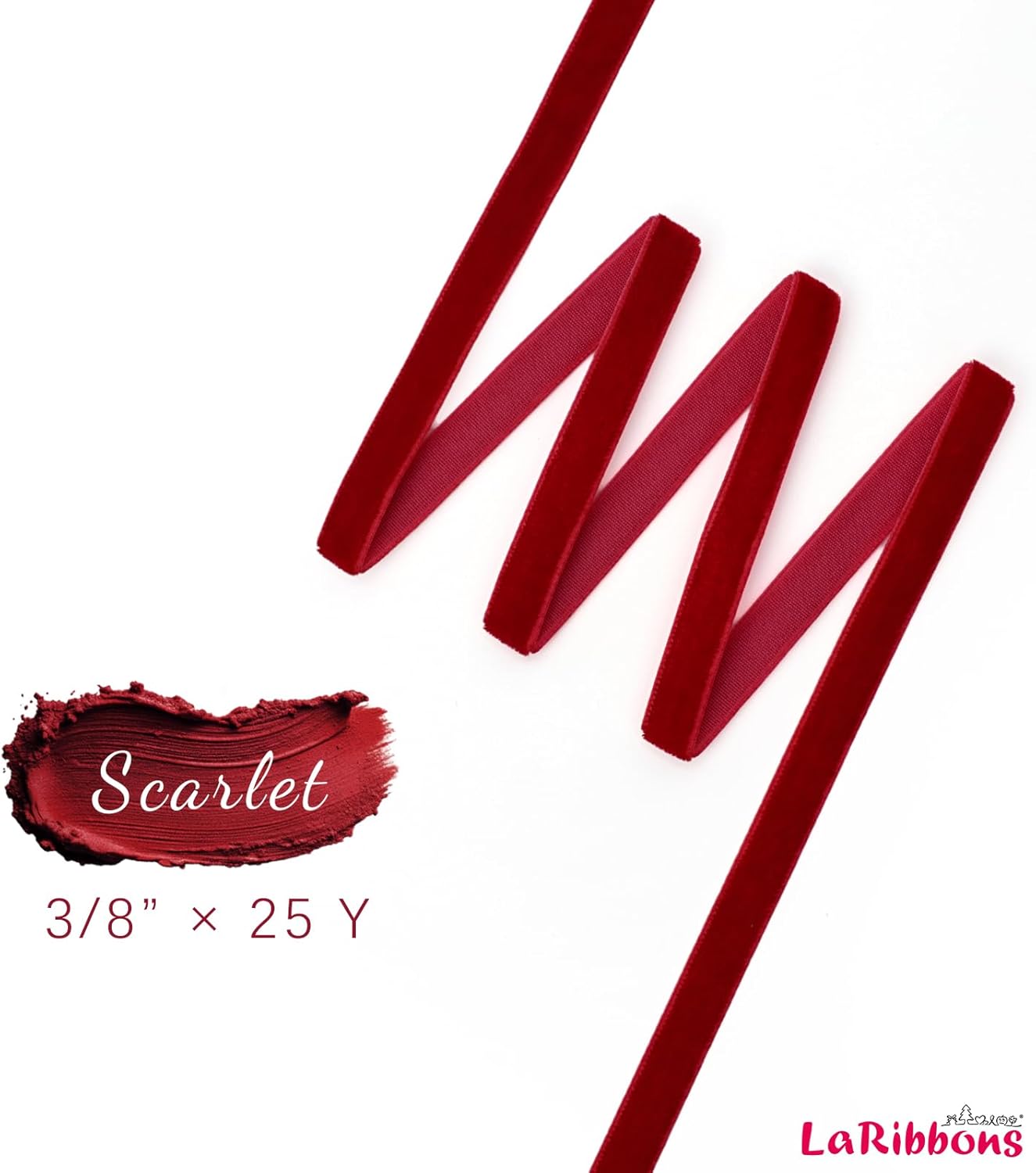 LaRibbons Thin Velvet Ribbon 3/8 Inch x 25 Yards, Red Velvet Ribbon for Christmas Tree, Gift Wrapping, Wreath Bow, Outdoor Decoration