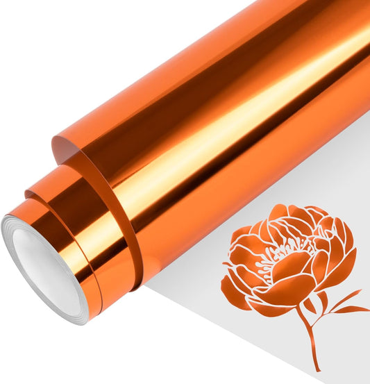 VINYL FROG Metallic Foil HTV Vinyl Roll 12" x5ft Orange Chrome Heat Transfer Vinyl Iron on Vinyl Easy to Cut & Weed DIY Heat Press Design for T-Shirts