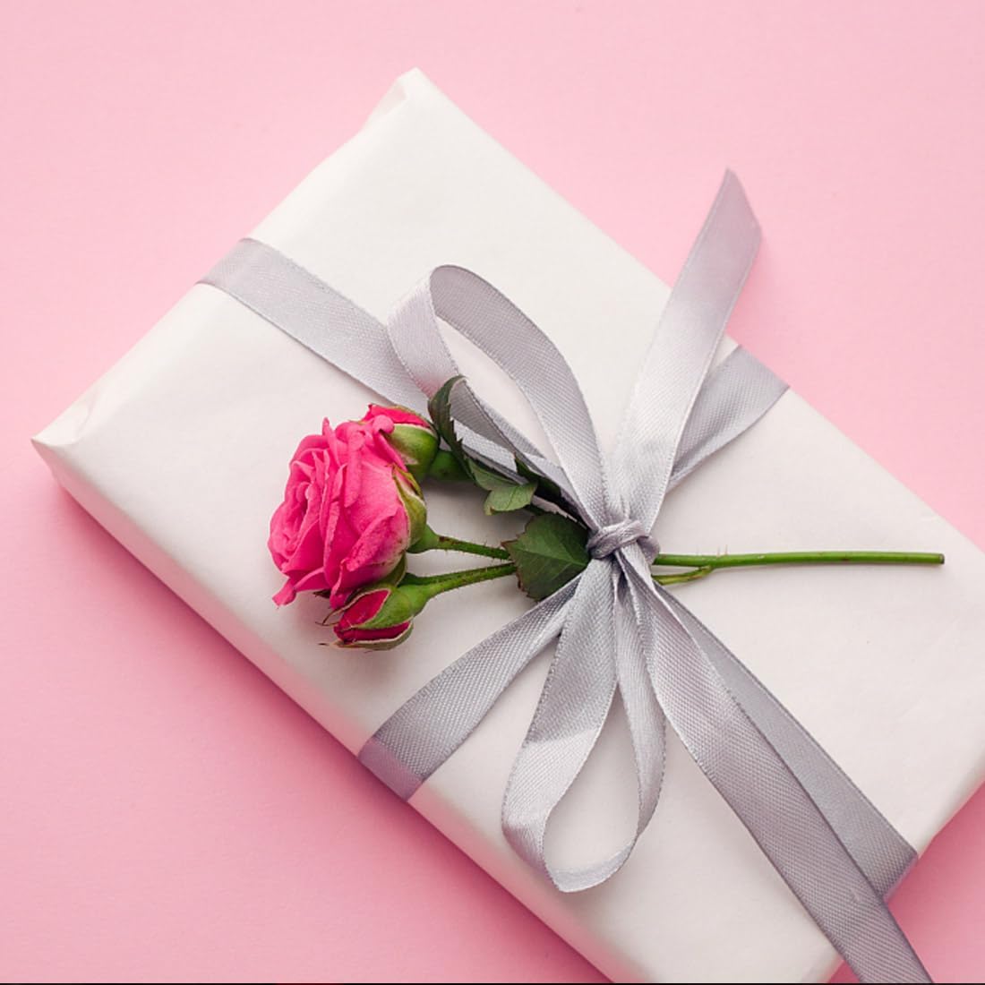 3/8" Width x 50 Yards Satin Fabric Ribbon, Silver Ribbon Perfect for DIY Bows, Swags, Gift Wrapping, Craft, Flower Bouquet，Christmas and Party Decoration