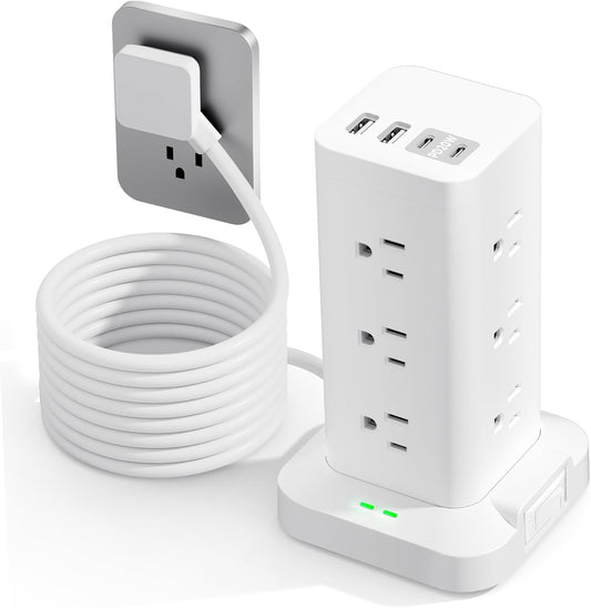 Surge Protector Power Strip, 6FT Flat Plug Extension Cord with 12 AC Outlets, 4 USB Charger(2 USB C Port), 1200 Joules Overload Protection, Desk Charging Station for Home Office, Dorm Room Essentials