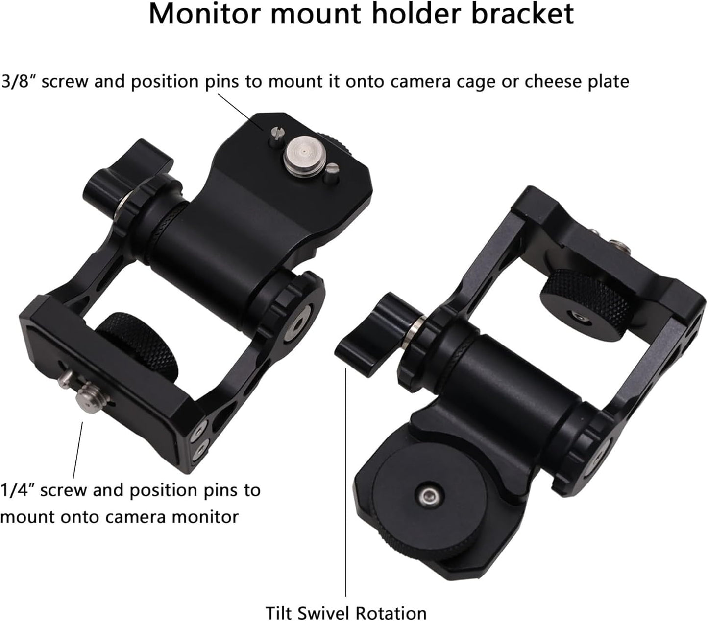 Monitor Mount Holder Bracket, 360 Tilt Swivel Rotation for Atomos SmallHD Camera Video Monitor, Teradek Wireless Transmission Motor Microphone, 3/8" 1/4" Black