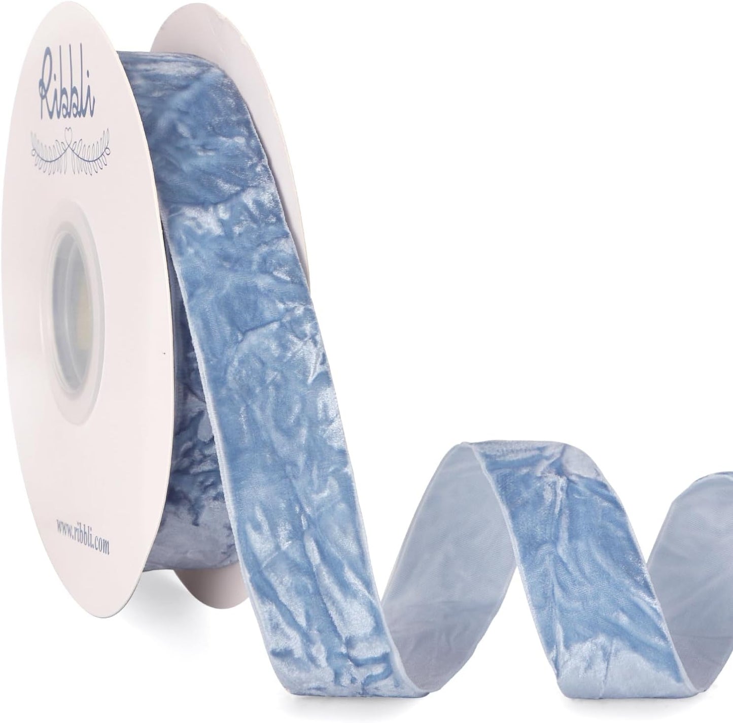 Ribbli Dusty Blue Velvet Ribbon 1 Inches Luxury Crinkled Blue Christmas Ribbon for Gift Wrapping Crafts Home Decor-Continuous 10 Yard