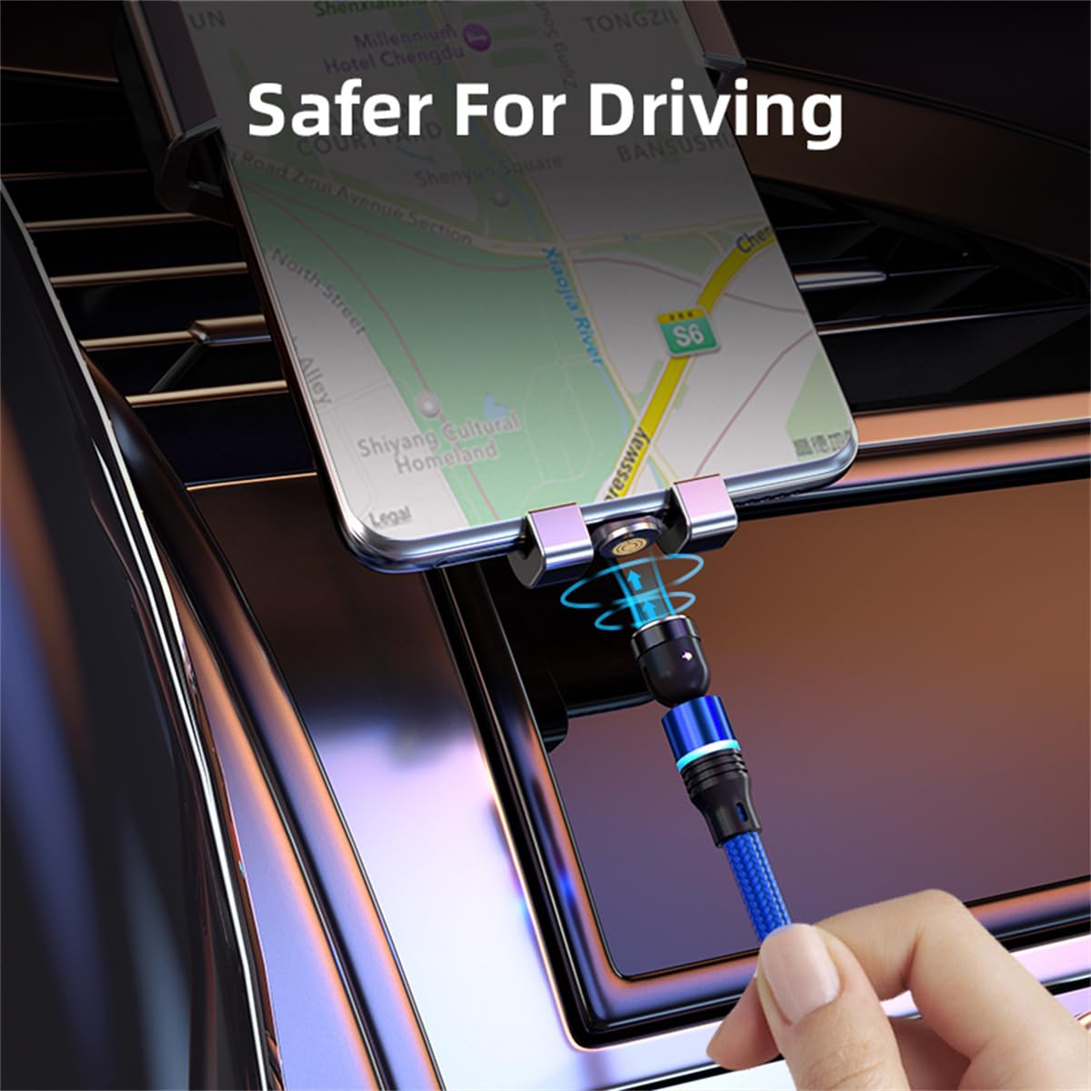 Magnetic Charging Cable (6-Pack,1.6+3.3+3.3+6.6+6.6+10ft) 540° Rotation Magnet Phone Charger USB C Cable 3A Fast Charging Magnetic Charger Cable with LED Light for Micro USB Type C Device