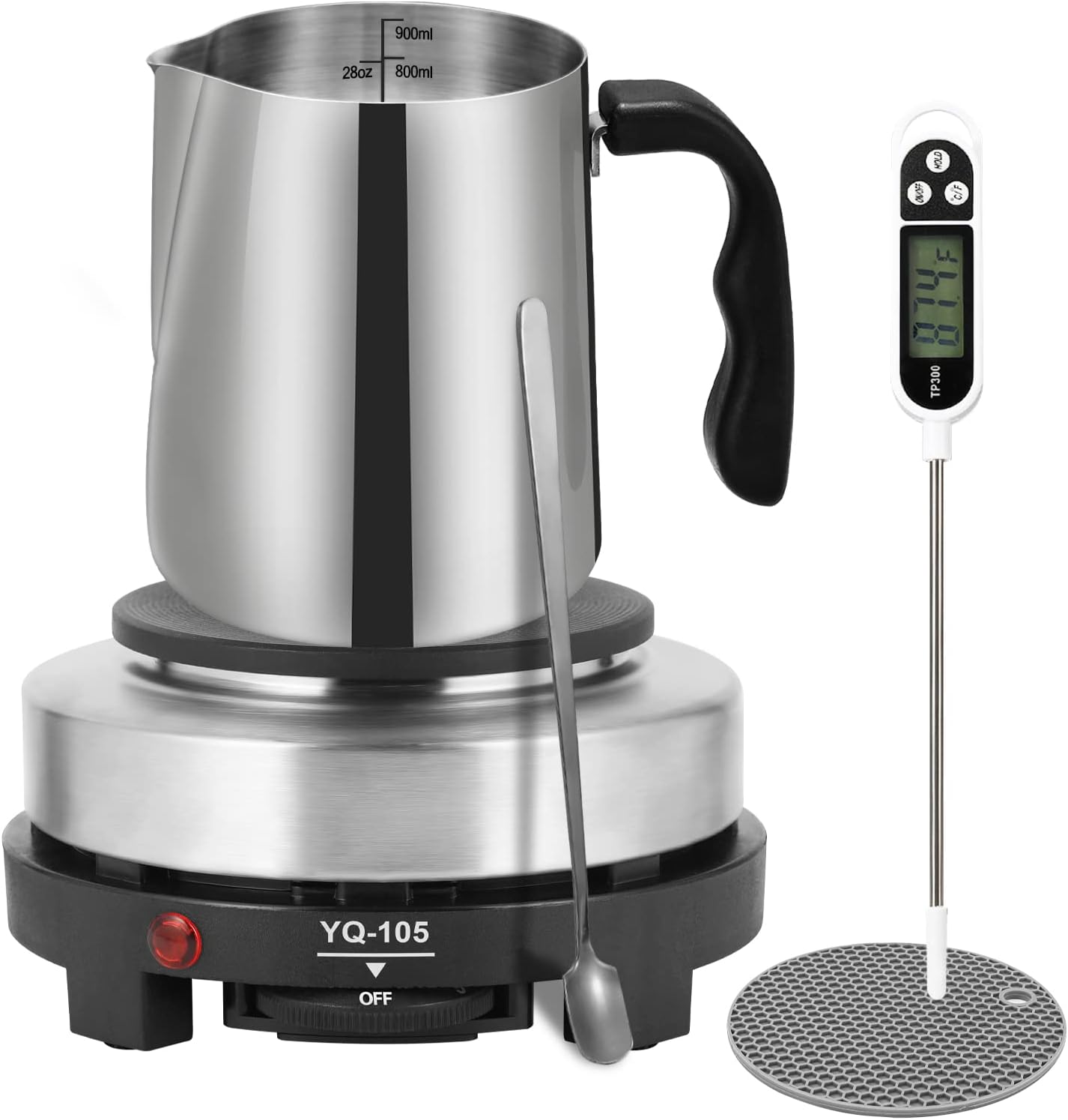 SAEUYVB Candle Making kit with Hot Plate,Candle Making Supplies,Candle Making Kit for Beginners with Melting Pot,Stirring Spoon and Anti-Scalding Pad Perfect Set Gift