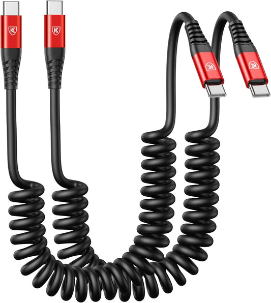 KIYODA USB C to USB C Cable 6ft, 2Pack Coiled USBC Charger Cable for Car, Type C Fast Charging Compatible with iPhone 17/16/15/Plus/Pro/Pro Max/MacBook Pro 2020/iPad Pro 2020/Samsung Galaxy S23-Red