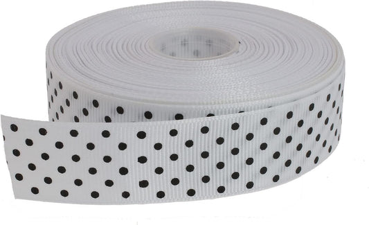 Polka Dot Grosgrain Ribbon 25 Yard Each Roll 100% Polyester (1", White)