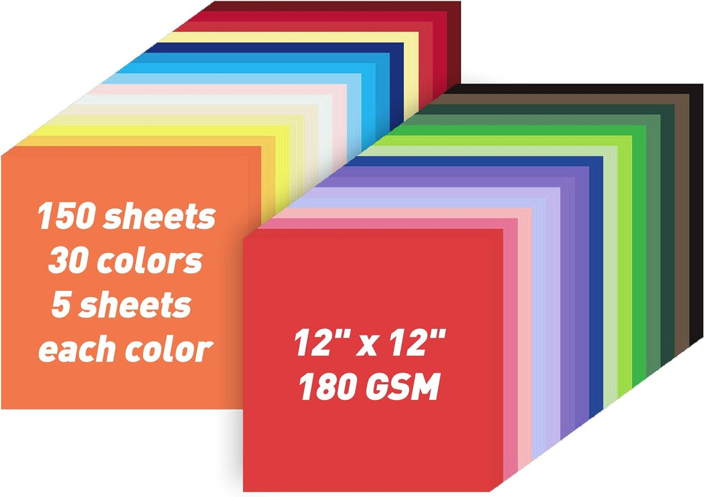 MAXECHO 12" X 12" Colored Cardstock Bulk 150 Sheets 30 Assorted Colors Construction Paper Card Stock Printer Paper for DIY Crafts, Kids School Supplies, Cricut, 180 GSM