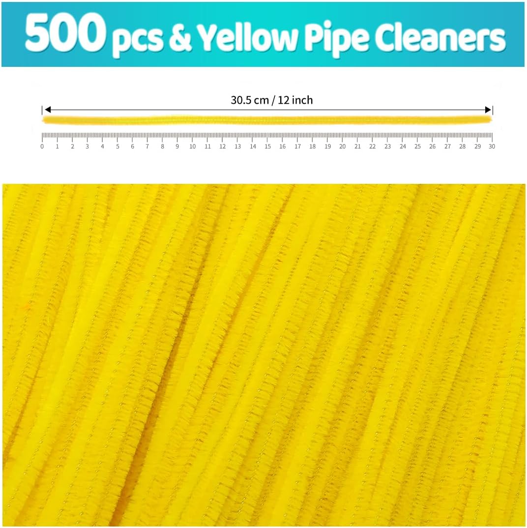 Iooleem 500pcs Yellow Pipe Cleaners, Chenille Stems, Pipe Cleaners for Crafts, Pipe Cleaner Crafts, Art and Craft Supplies.