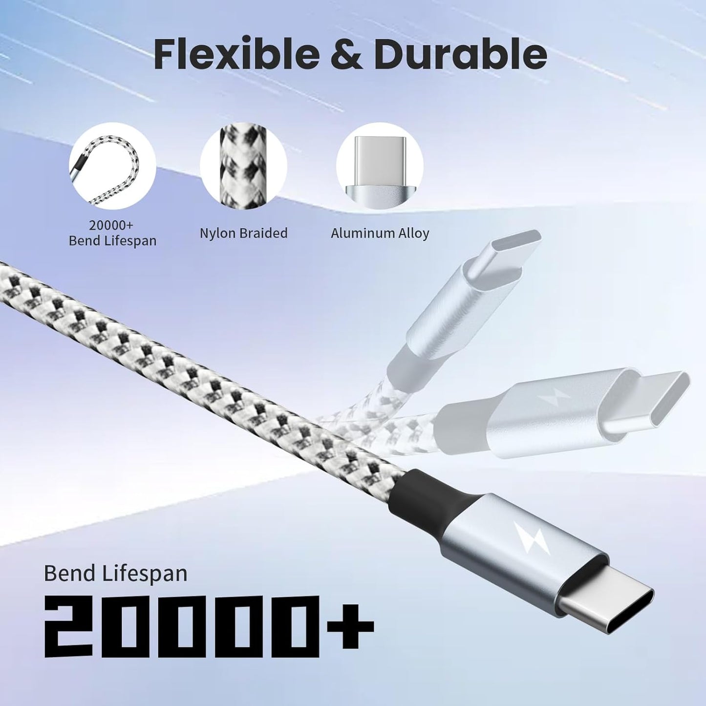 USB C Multi Charging Cable, Dual Type C Cable 1Pack 5FT, USB C Splitter with 4 Type-C Connectors,4 in 1 Multiple Nylon Braided Cable Compatible with iPhone 17 16 15 Pro Max/Galaxy/Tablets/Google.