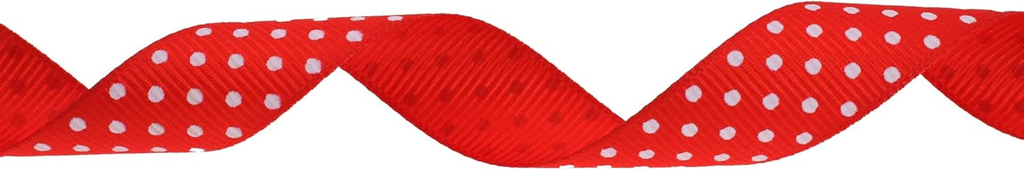 Polka Dot Grosgrain Ribbon 25 Yard Each Roll 100% Polyester (3/4", Red)