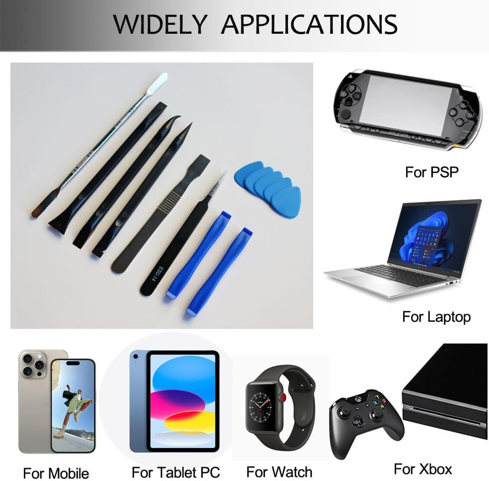 Ewparts Spudger Tool Kit Plastic Pry Tool for Electronics Repair with Metal Spudger Plastic Spudger Tweezers Opening Tool iPhone Repair Tool Kit for Phone,iPad,Computer,MacBook,Laptop Repair Kit