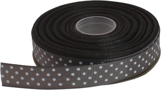 Polka Dot Grosgrain Ribbon 25 Yard Each Roll 100% Polyester (5/8", Gray)