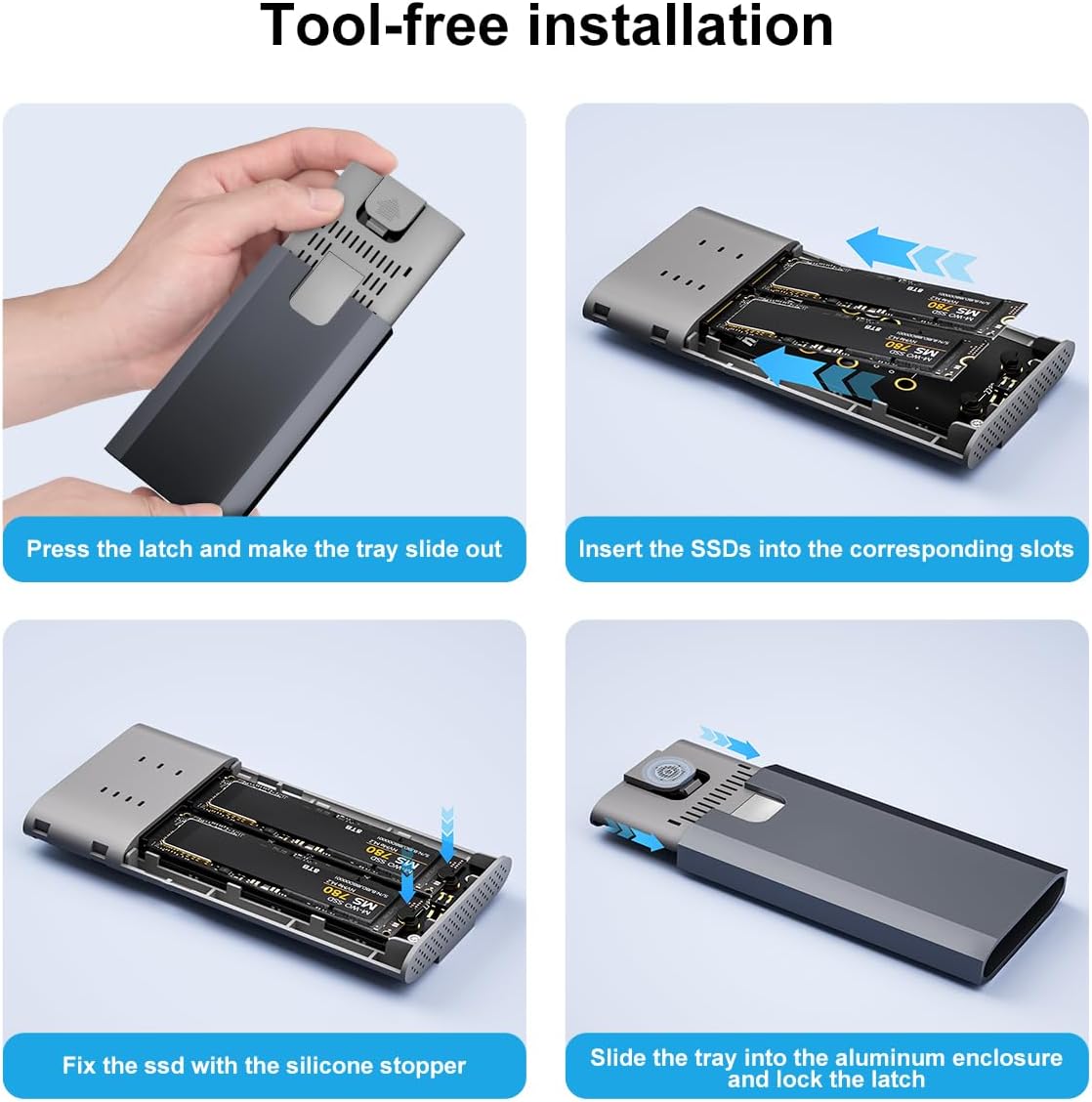 MAIWO Dual NVMe Clone SSD Enclosure, USB3.2 GEN2X2 10Gbps,Support AHCI to NVMe Clone, M.2 Duplicator Cloner for SSDs Sizes 2230/2242/2260/2280 with Indicator Light