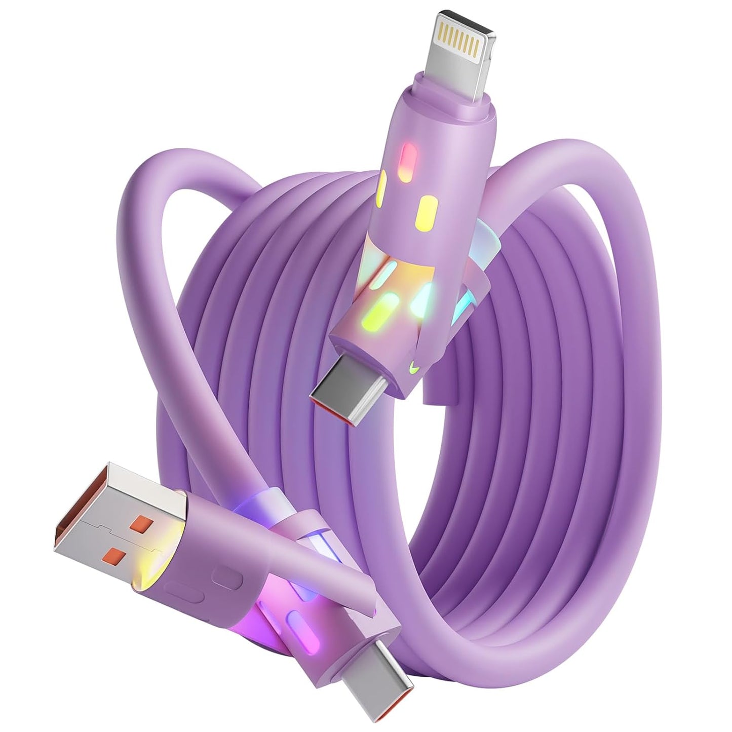 240W USB C Cable,4 in 1 Charging Cable Fast Charging & Data Sync,Multi USB Charging Cable with Breathing Light,Charger Cord for iPhone 17/16/15 14 13 iPad Galaxy MacBook iPad Tablets,Purple 5Ft