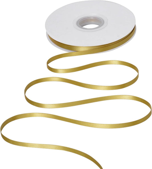 YAMA Gold Double Faced Satin Ribbon 1/4 Inch 25 Yards, Thin Gold Christmas Ribbon for Christmas Tree Gift Wrapping Crafts Party Decoration