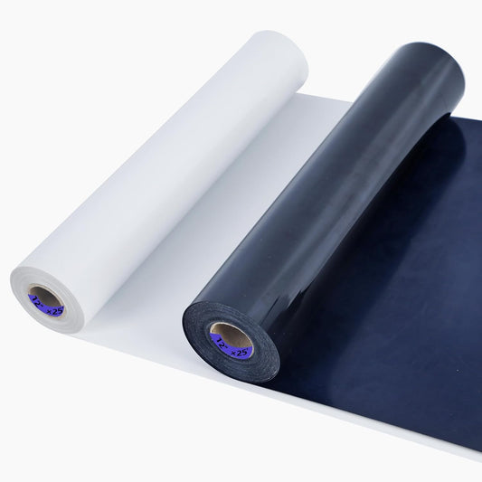 HTVVETUR Iron on Vinyl 2 Rolls 12" x 25ft HTV Black and White Heat Transfer Vinyl for T-Shirt HTV Rolls for All Cutter Machine - Easy to Cut & Weed for Heat Transfer Design