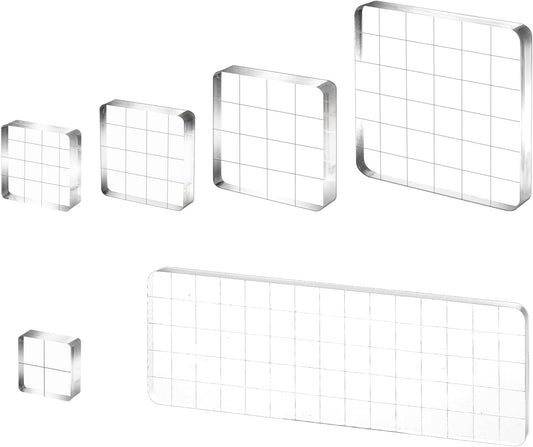 6 Pcs Acrylic Stamp Block Acrylic Blocks for Stamping Clear Tools Decorative Stamp Blocks with Grid and Grip Scrapbooking Craft Making, Decorative DIY Essential Stamping Tool