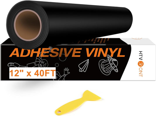 HTVRONT Black Permanent Vinyl, 12" x 40 FT Black Adhesive Vinyl Roll for All Cutting Machine, Silhouette, Cameo Cutters, Signs, Scrapbooking, Craft, Die Cutters